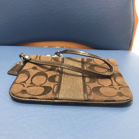 Coach brown signature w/leather trim wristlet - Picture 10 of 14